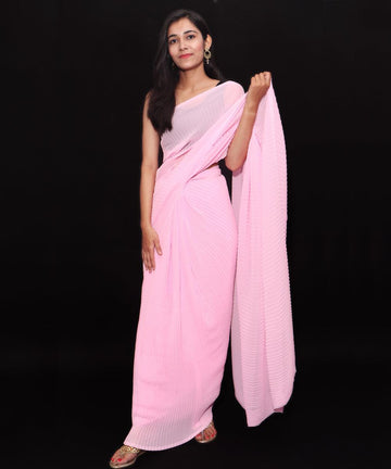 Pink Colour Pleated Georgette  Saree